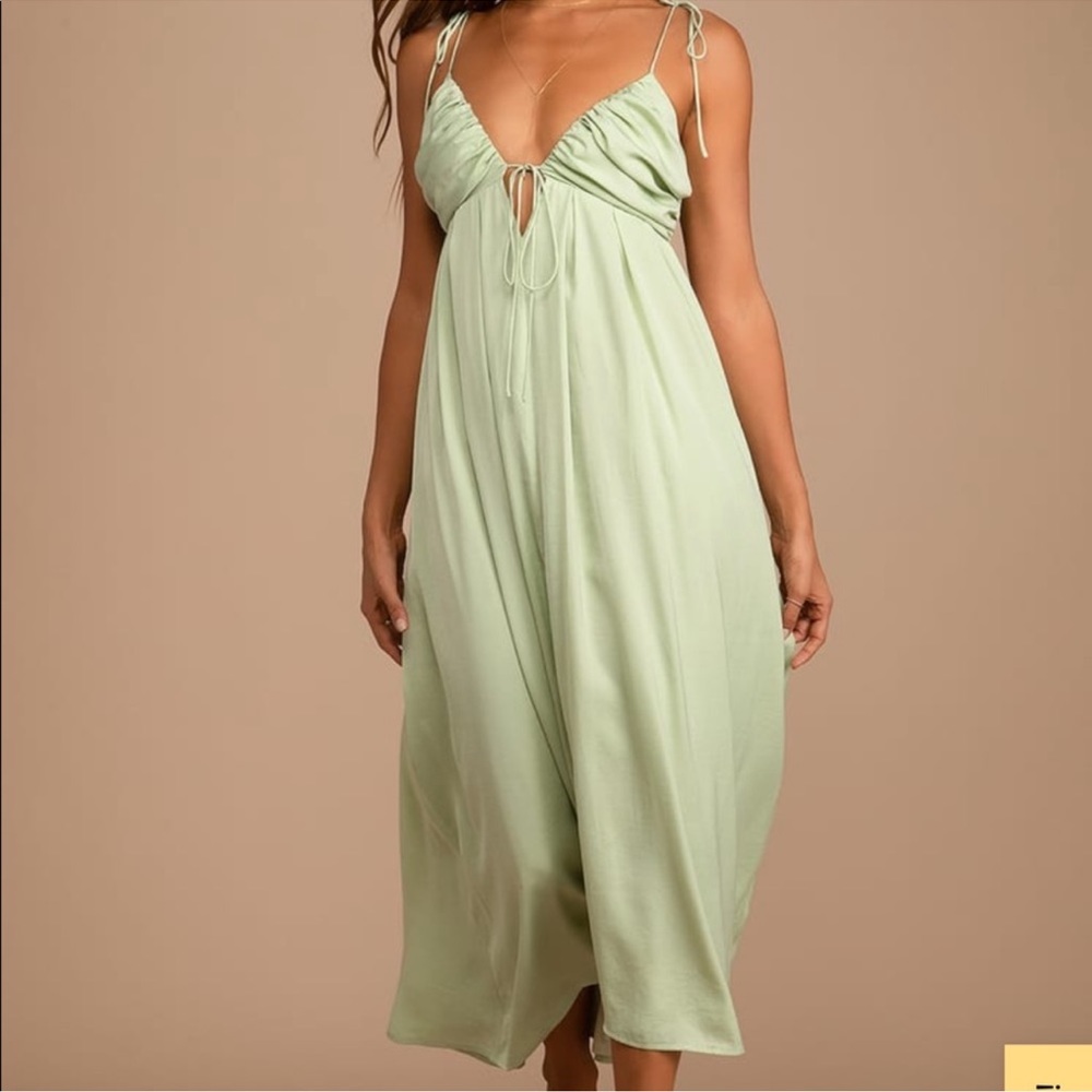 Lulus Confidence Check Sage Green Satin Tie-Back Maxi Dress